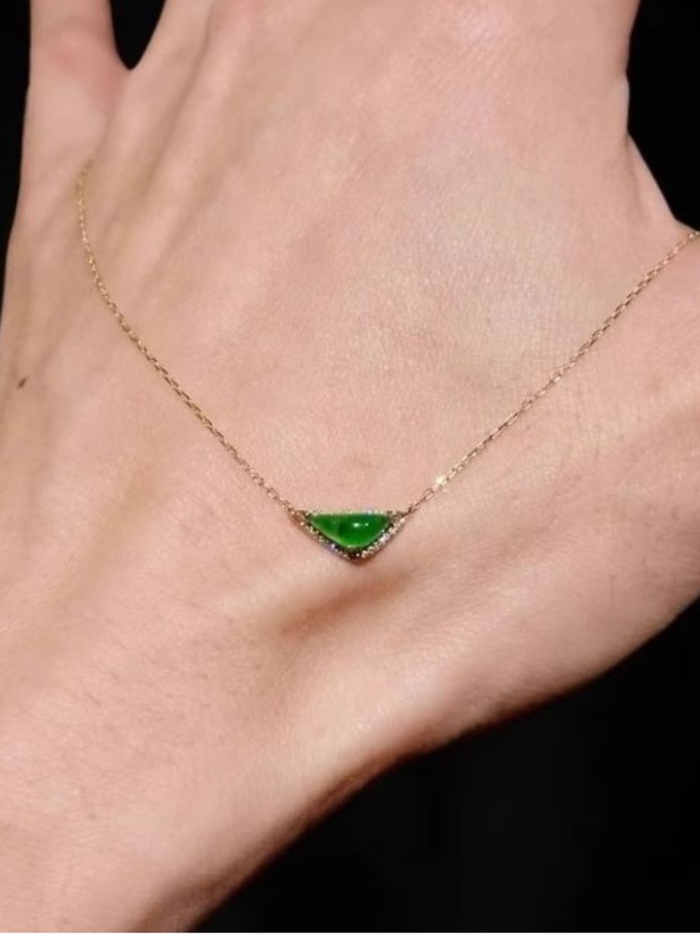 14K Gold Filled S925 Dainty Green Chalcedony Geometric Pendant Necklace